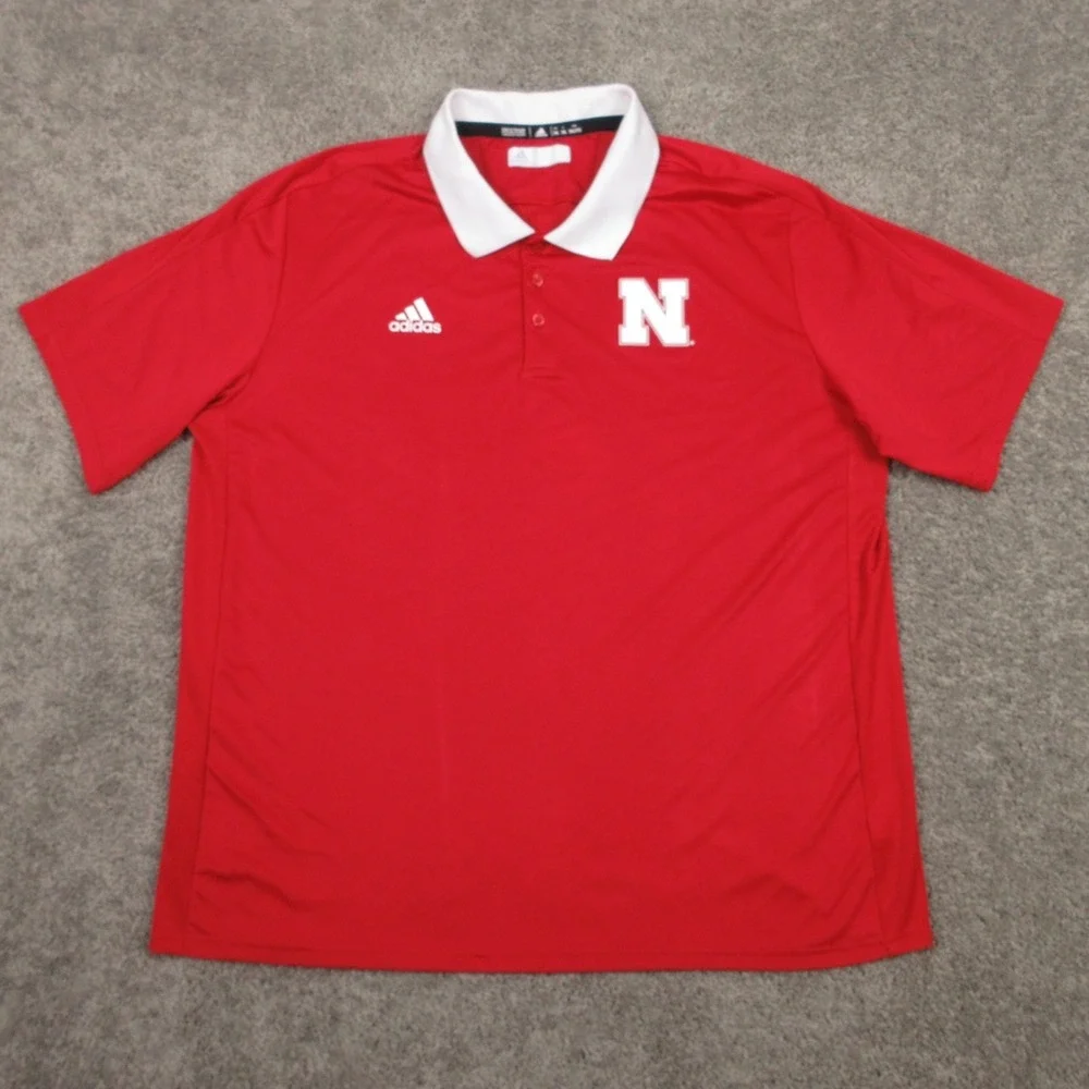 Nebraska Cornhuskers Polo Shirt Mens 2XL Red Adidas Performance Sport‎ Golf